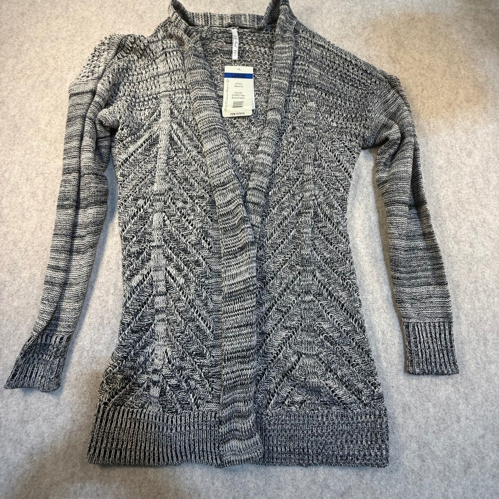 Lea & Nicole Open Front Cardigan Sweater Estate‎ Tan Black Marl 564431C Large